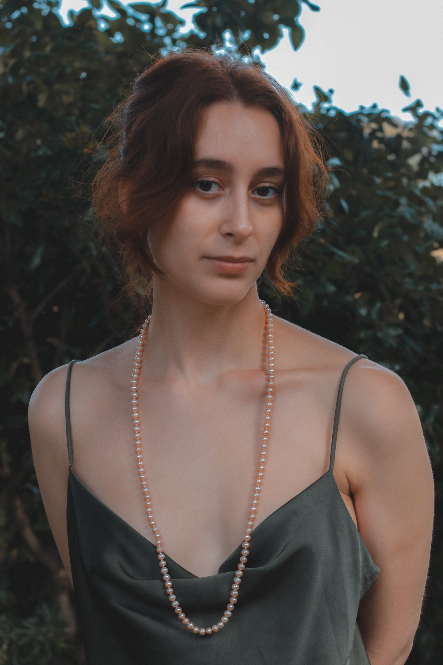 Freshwater Peach Pearl Long Necklace