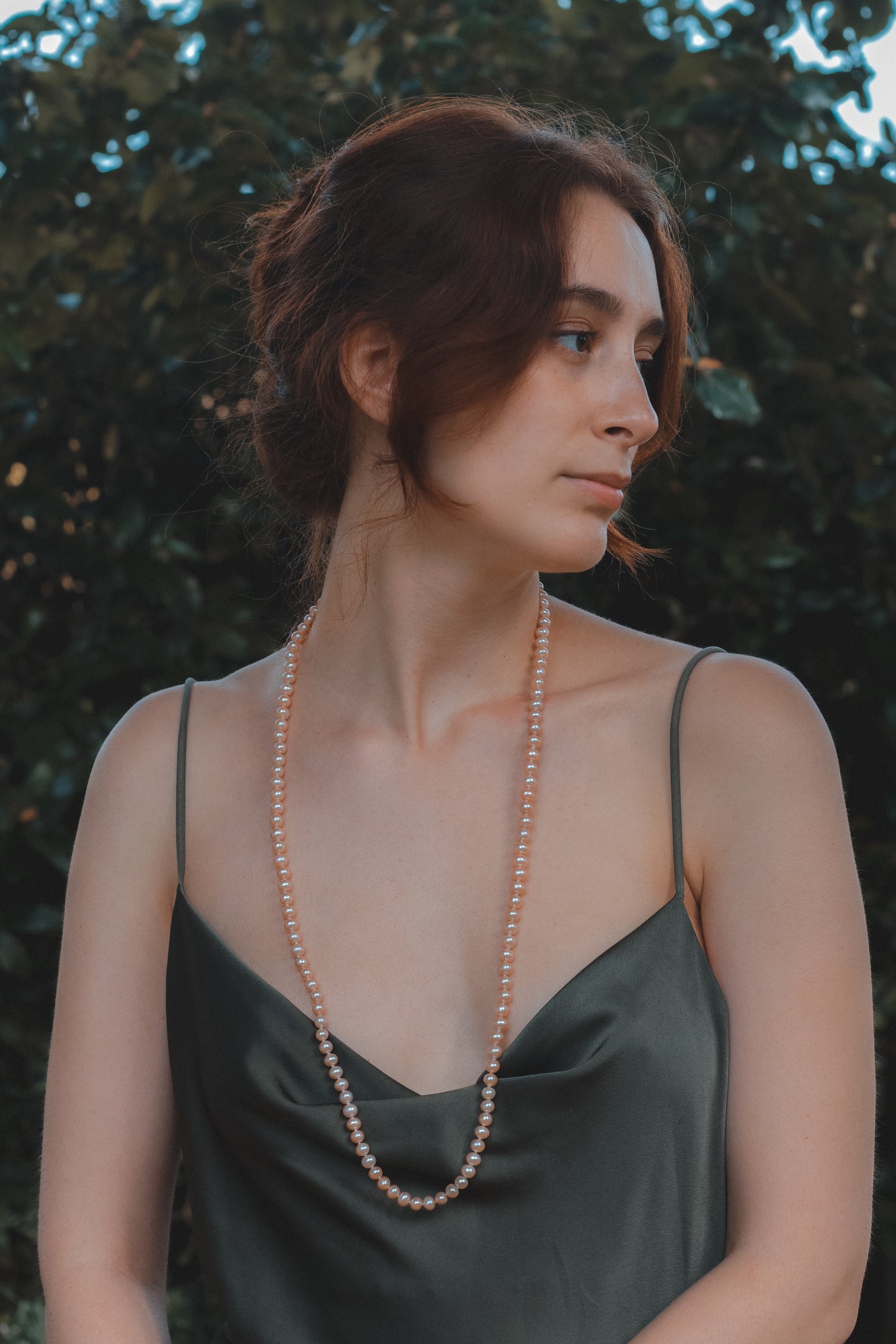 Freshwater Peach Pearl Long Necklace