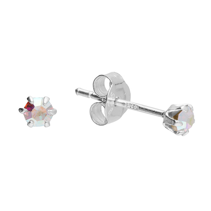 3mm Austrian Crystal in Aurora Borealis Stud
