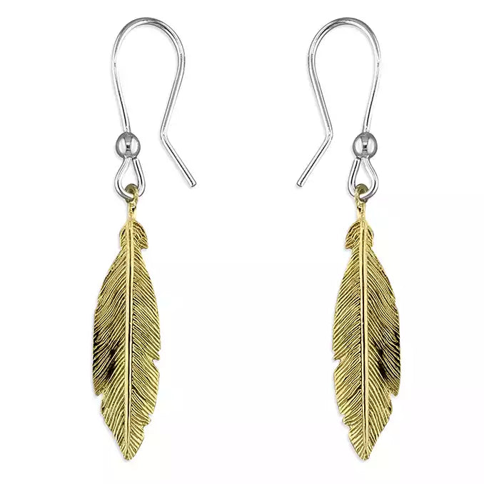 Gold Feather Hook In Drop Earrings