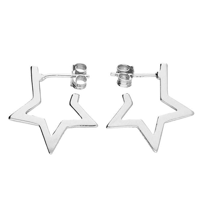 Sterling Silver Star-Shape Hoop Stud with Textured Edge