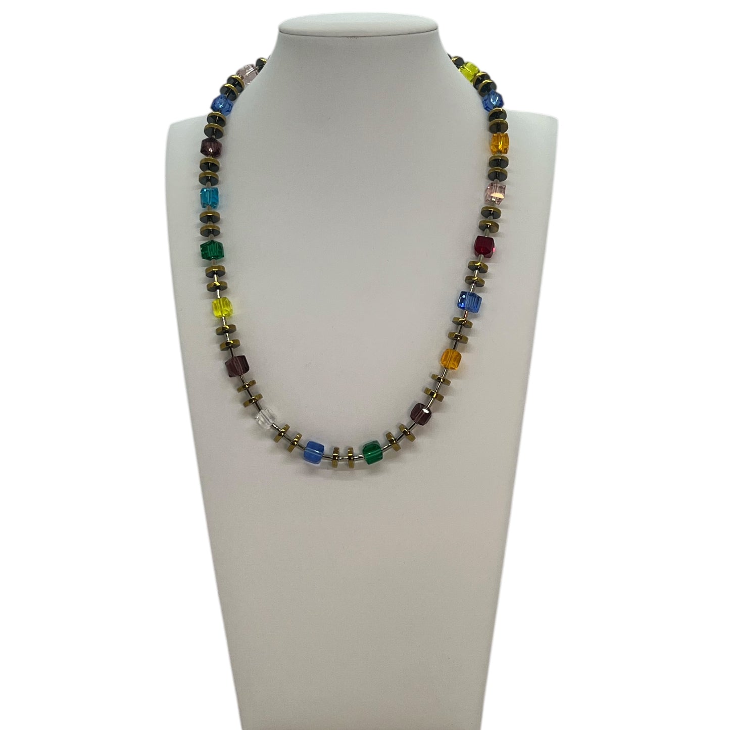 Multi - Coloured Glass and Metal Necklace