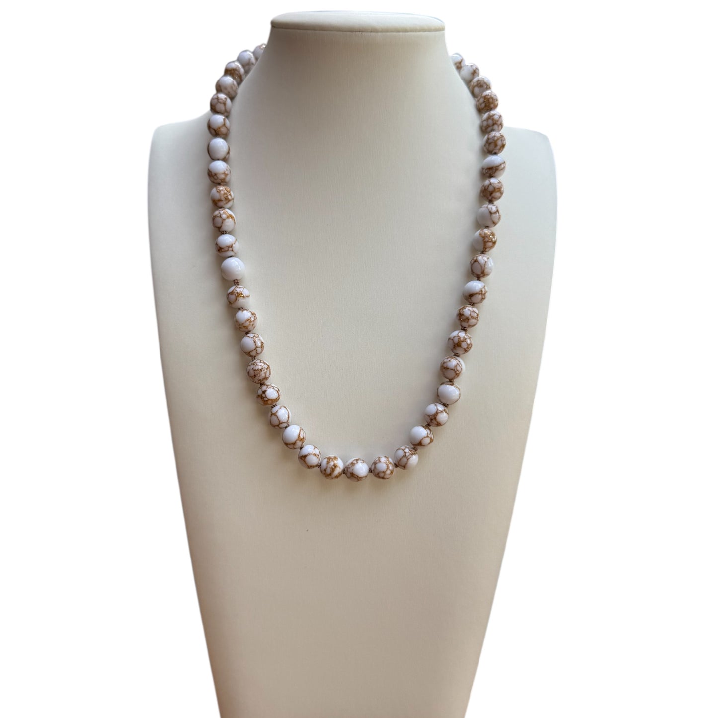 White and Gold Porcelain Knotted Necklace