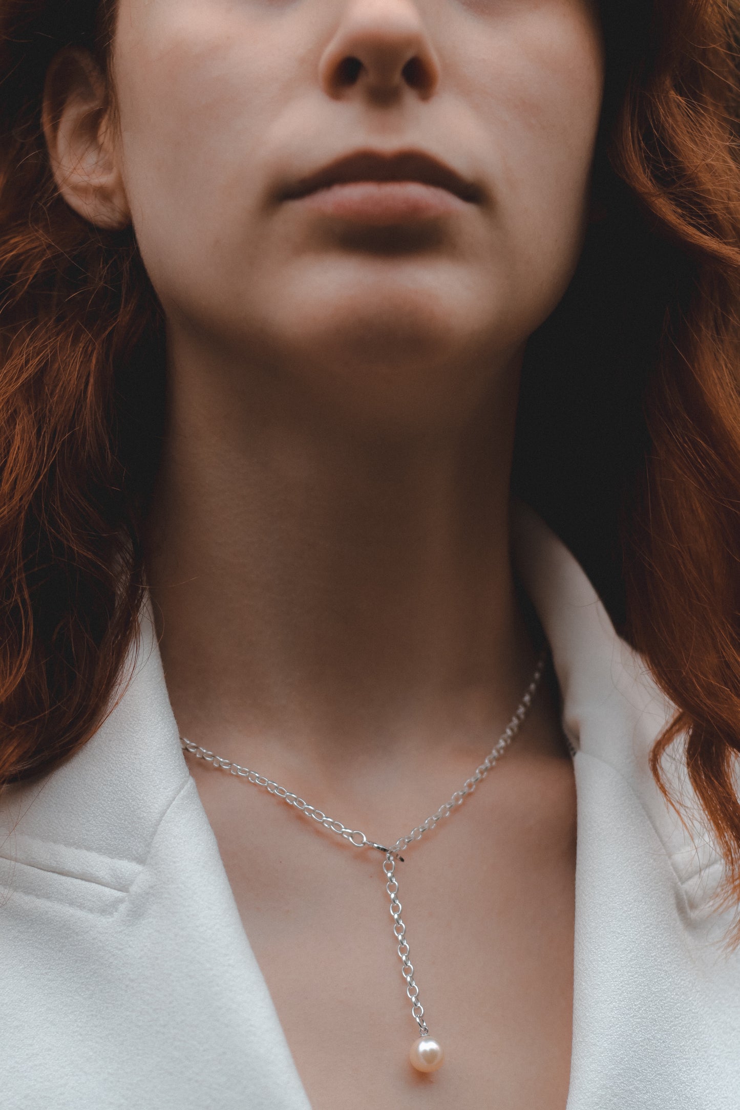 Silver Lariat Pearl Necklace