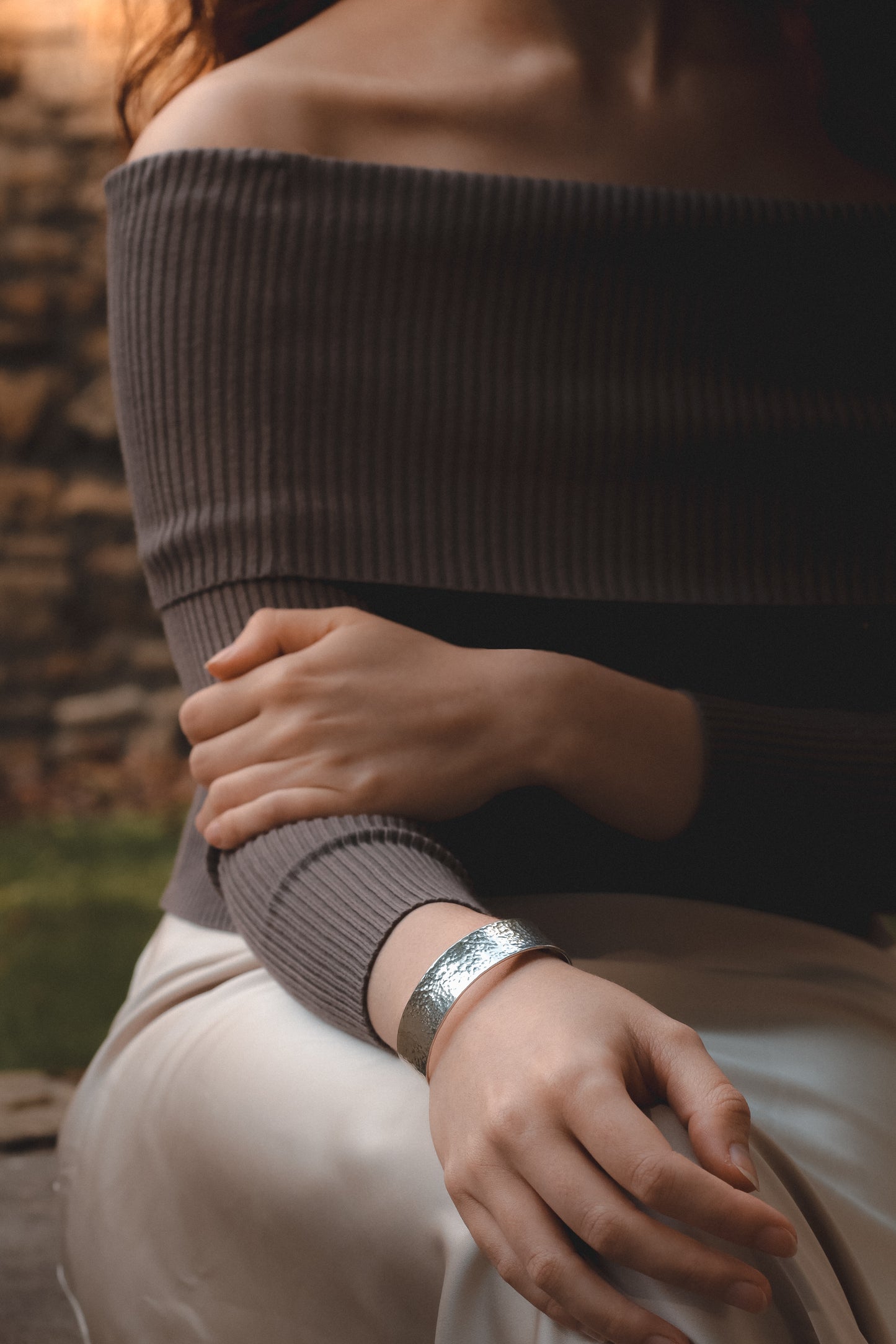 Silver Hammered Medium Cuff