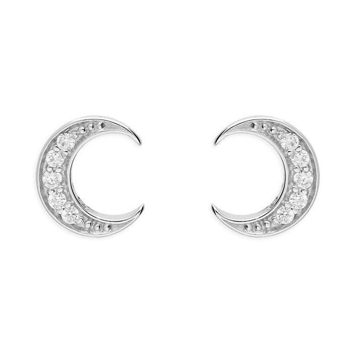 SMALL CZ CRESCENT MOON STUD