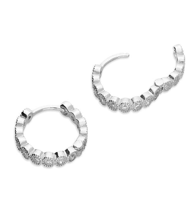 12mm Cubic zirconia milligrain hinged hoop