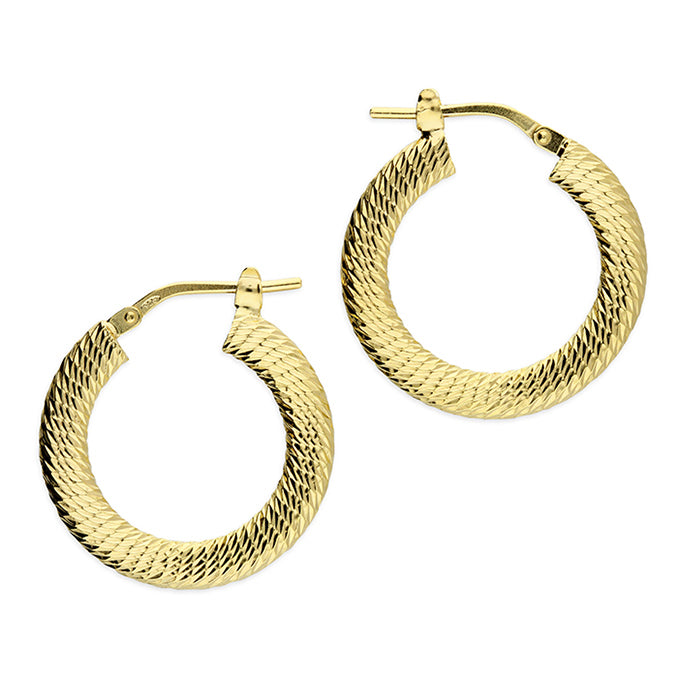 Yellow gold-plated diamond cut hinged hoop with creole fitting