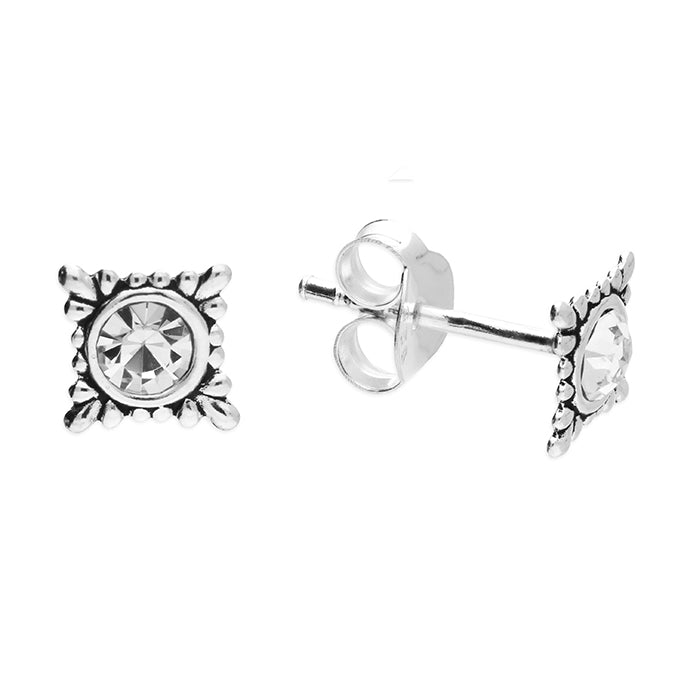 Small Rubover Crystal Petal Square Stud