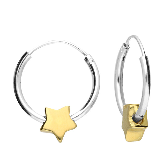 Two tone star charm huggie hoop
