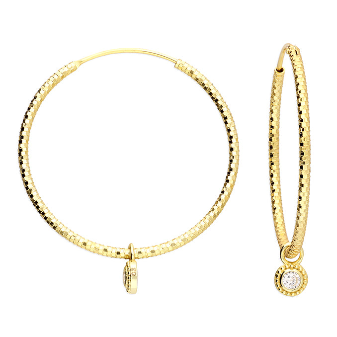 37mm Yellow gold-plated fancy textured top-hinged hoop