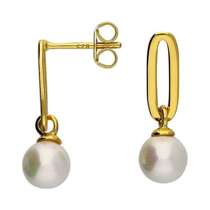 Yellow gold plated. Shell pearl charm on a single paper chain stud drop