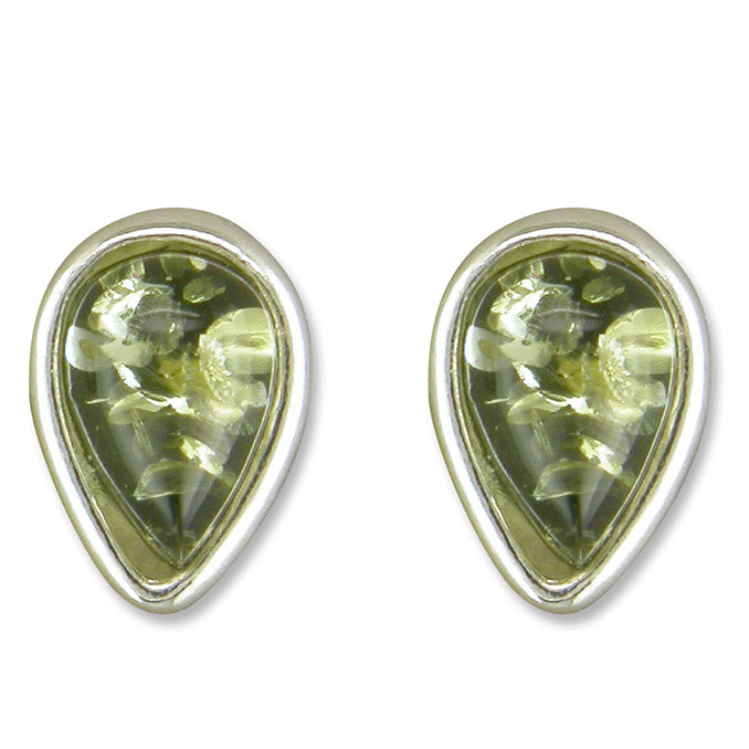 Small Green Amber Teardrop Stud