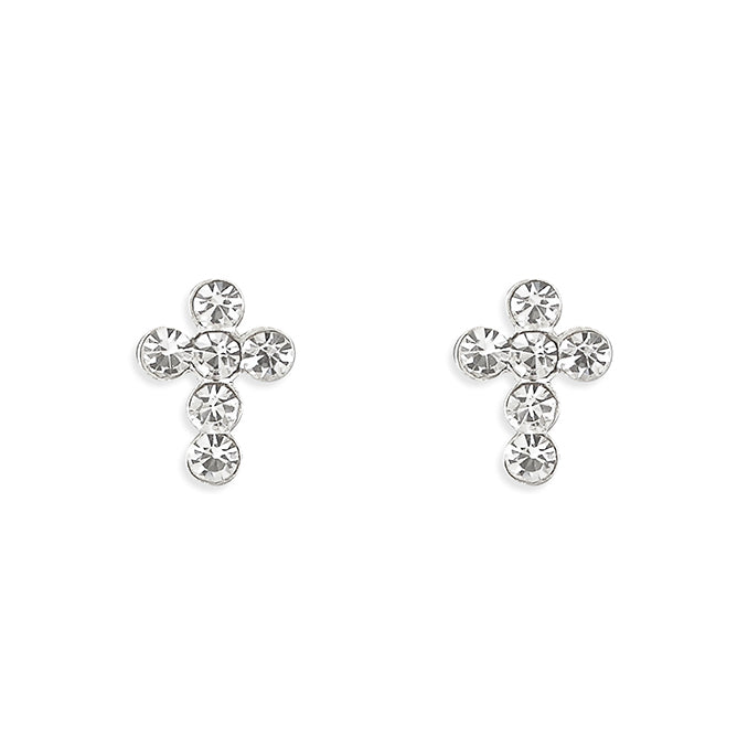 Small white crystal cross studs