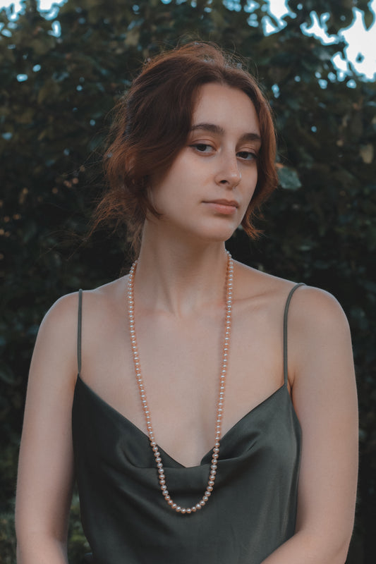 Freshwater Peach Pearl Long Necklace