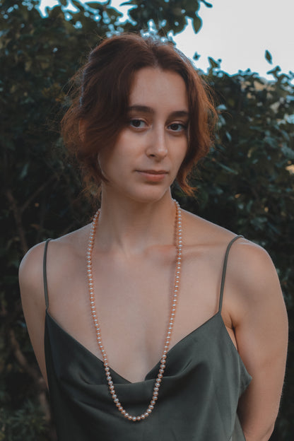 Freshwater Peach Pearl Long Necklace