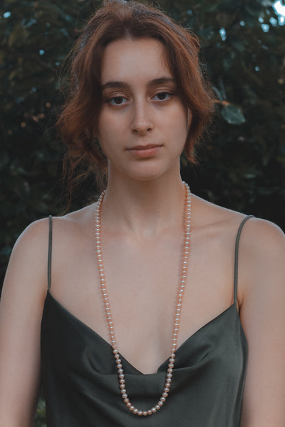 Freshwater Peach Pearl Long Necklace