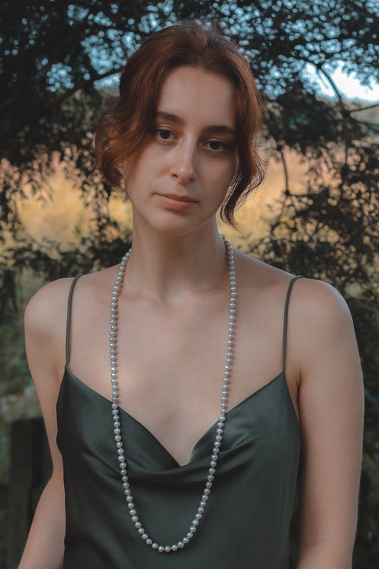 Freshwater Long Grey Pearl Necklace