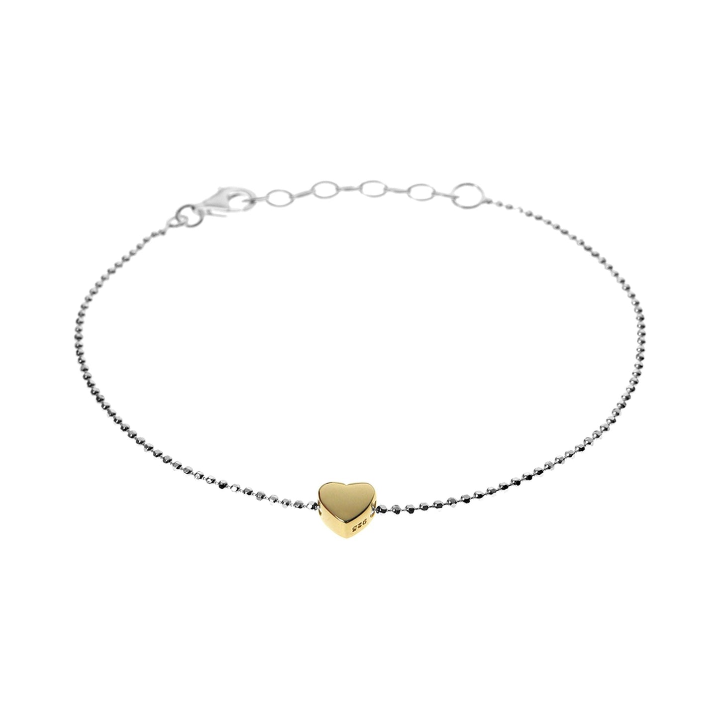 Diamond Cut Ball Chain with Gold Plated Heart Bracelet