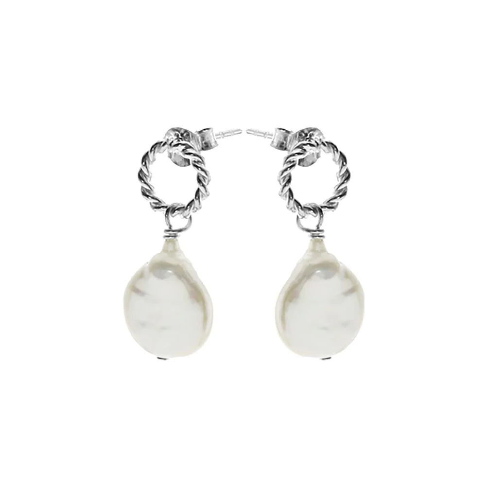 Coin Freshwater Pearl Rope Stud Earrings
