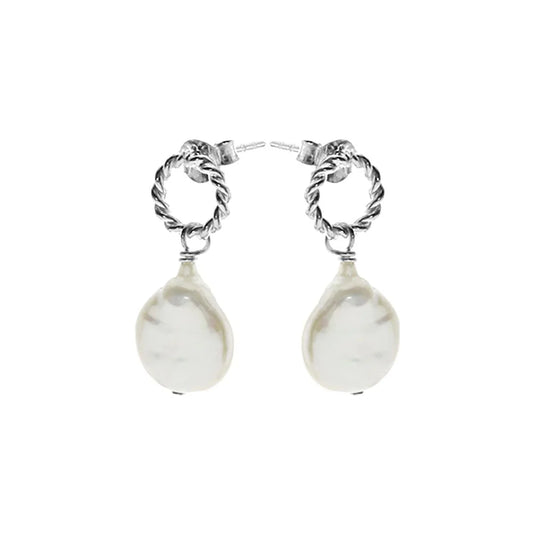Coin Freshwater Pearl Rope Stud Earrings