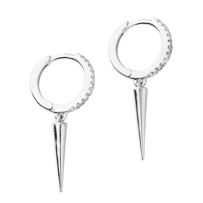 2mm Spike Charm Cubic Zirconia Huggie Hoop