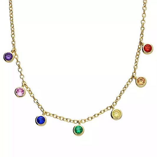Gold Rainbow Rub Over Cubic Zirconia Droplet Necklace