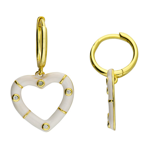 Gold Enamel Heart Huggie