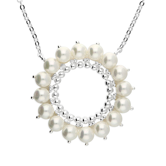 Sterling Silver and Pearl Open Circle Pearl Necklace