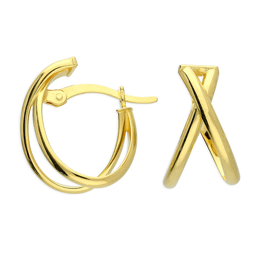 Sterling Silver Gold Plated X-Shaped Hoop Earrings