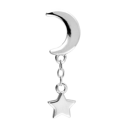 Sterling Silver Moon And Star Chain Labret Stud Earring