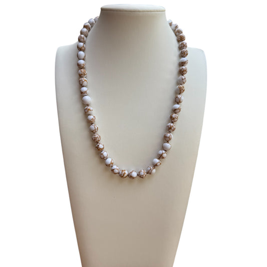 White and Gold Porcelain Knotted Necklace