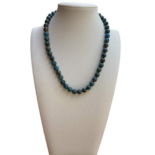 Blue Striped Agate Beaded Necklace