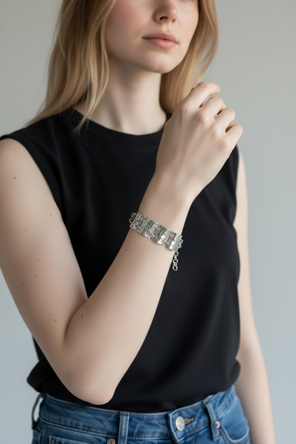Reticulated Pure Silver Wide Bracelet