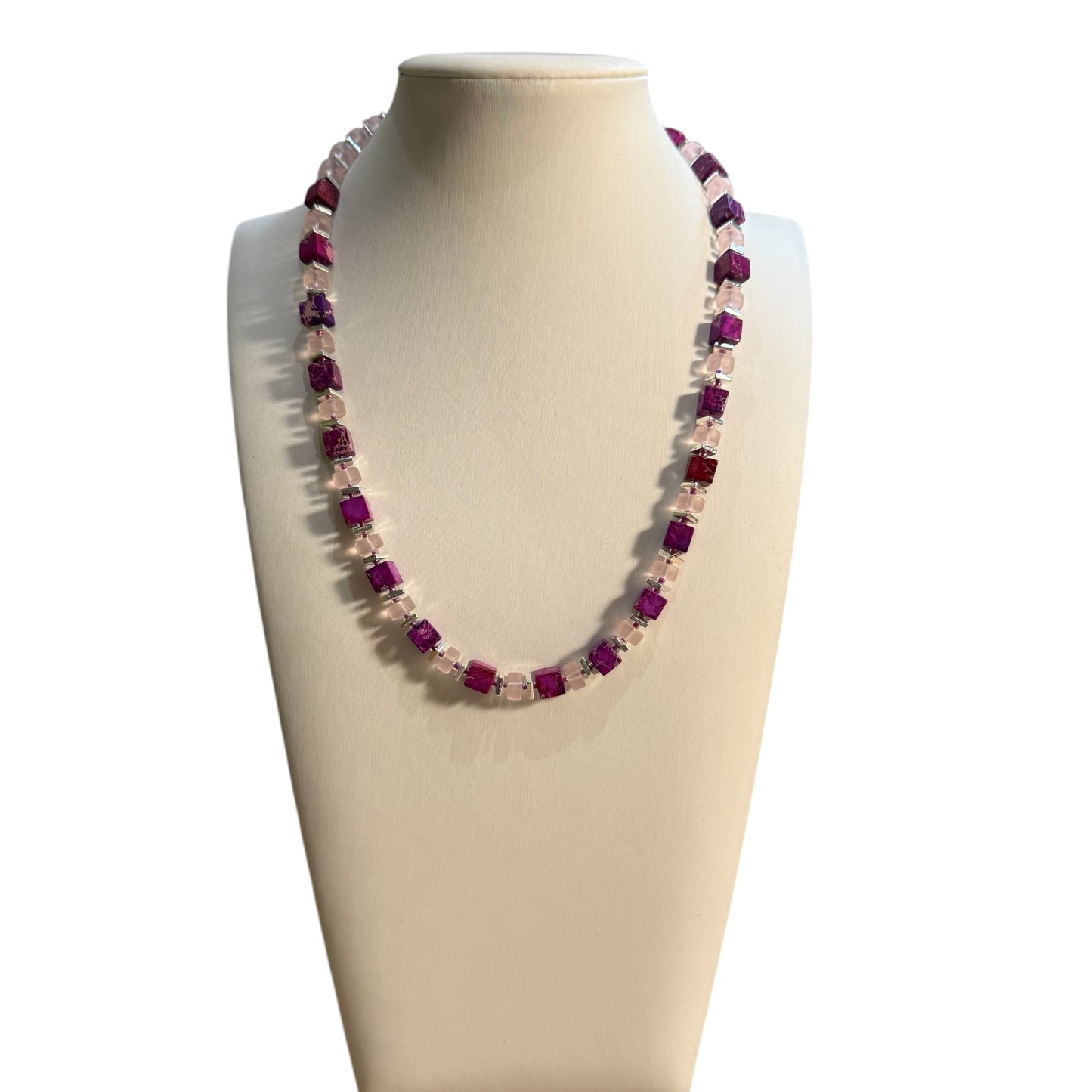 Pale Pink and Fushia Glass and Stone Necklace