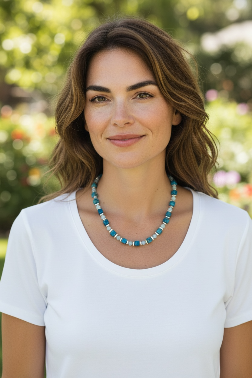 Pale Blue and Turquoise Glass and Stone Necklace