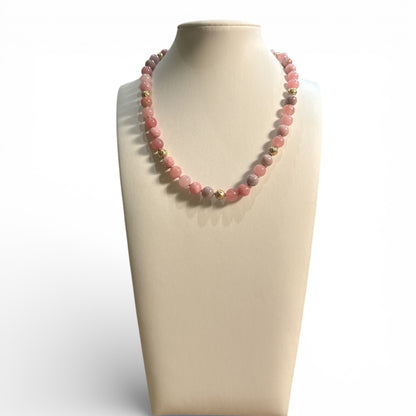 Pink Agate and Gold Lava Stone Beaded Necklace