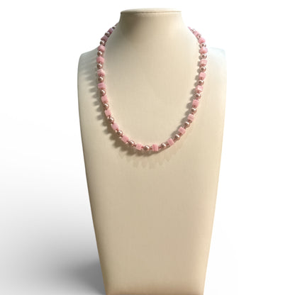 Pink Glass and Silver Necklace
