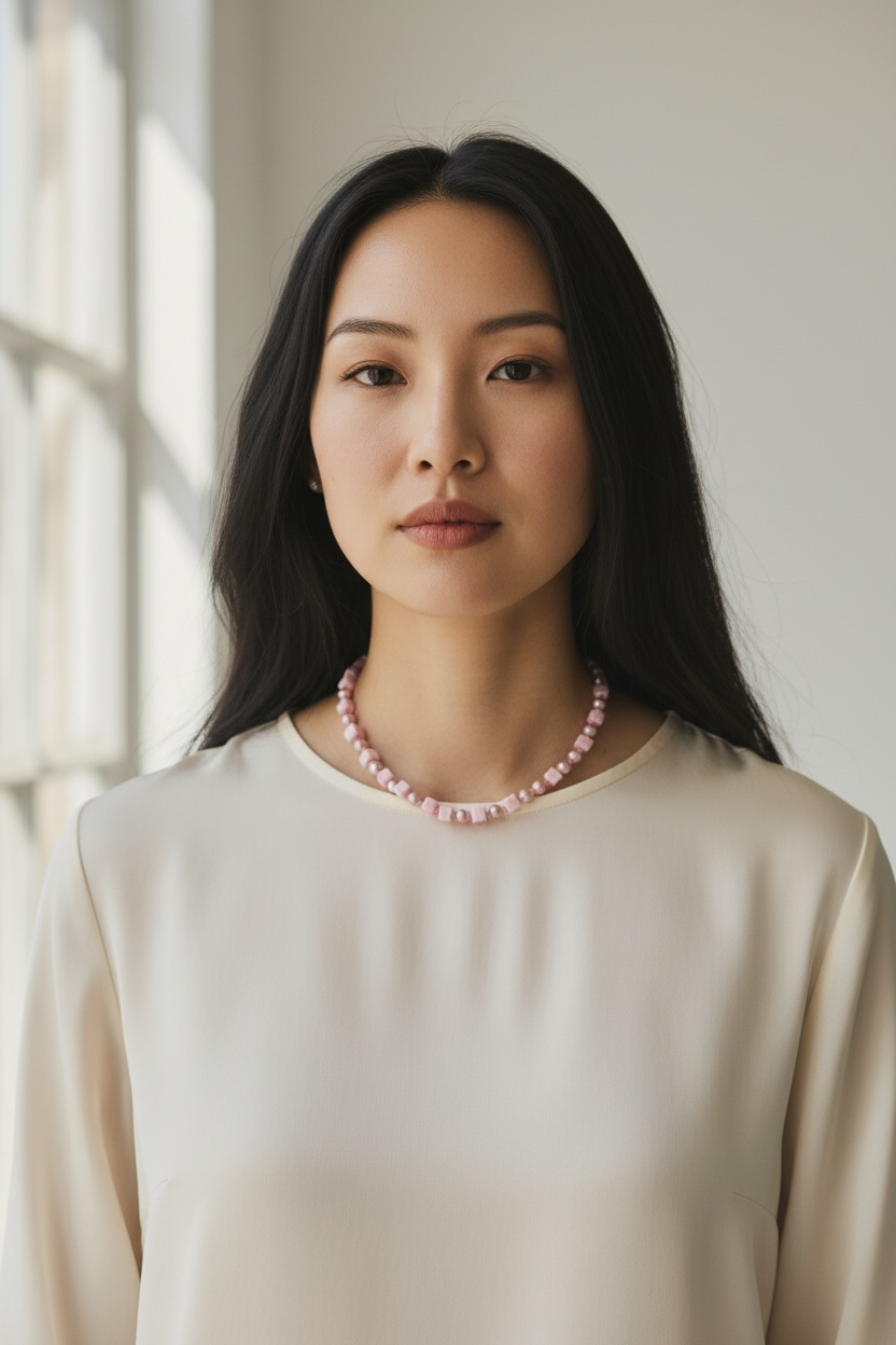 Pink Glass and Silver Necklace