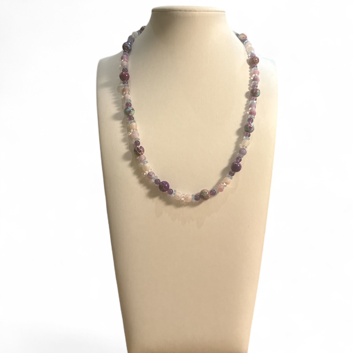 Pale Pink and Mauve Glass and Stone Necklace