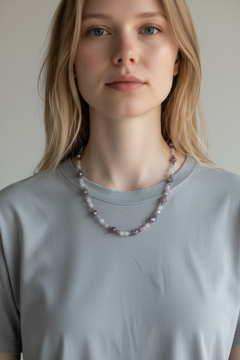 Pale Pink and Mauve Glass and Stone Necklace