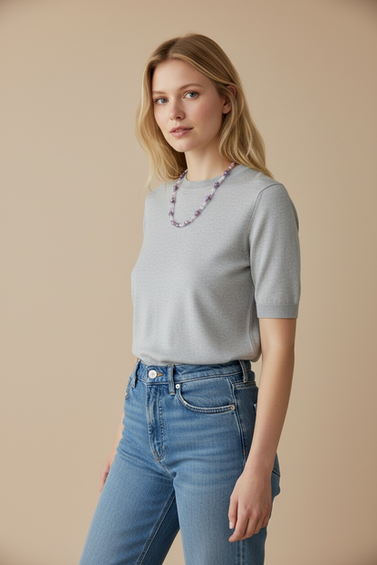 Pale Pink and Mauve Glass and Stone Necklace