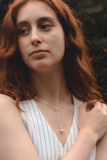 Silver Lariat Pearl Necklace