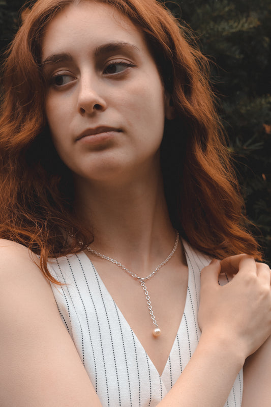 Silver Lariat Pearl Necklace