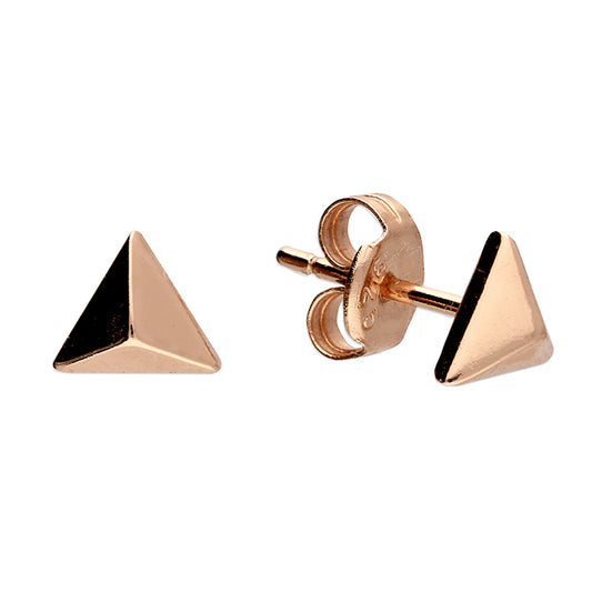 Small rose gold-plated triangular pyramid stud