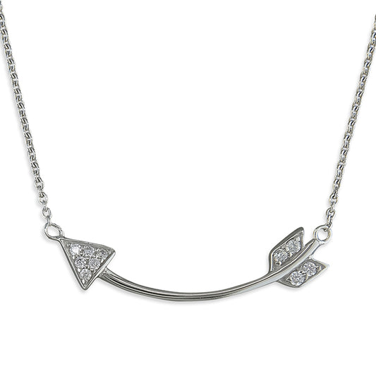 STERLING SILVER CURVED CZ ARROW NECKLACE