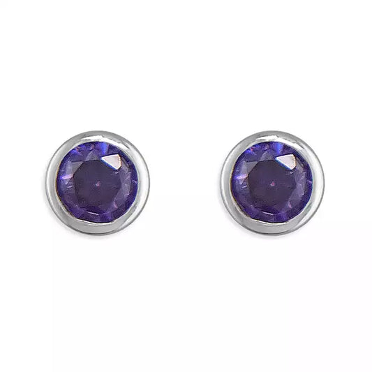 Sterling Silver Earring February Birthstone Rubover Cubic Zirconia Stud