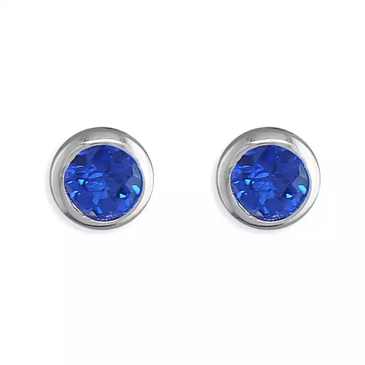 Sterling Silver Earring September Birthstone Rubover Cubic Zirconia Stud