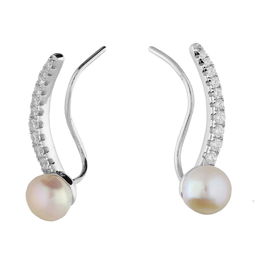 Climber Earring with CZ and Freshwater Pearls