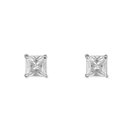 4MM CZ Princess Cut Stud Earrings